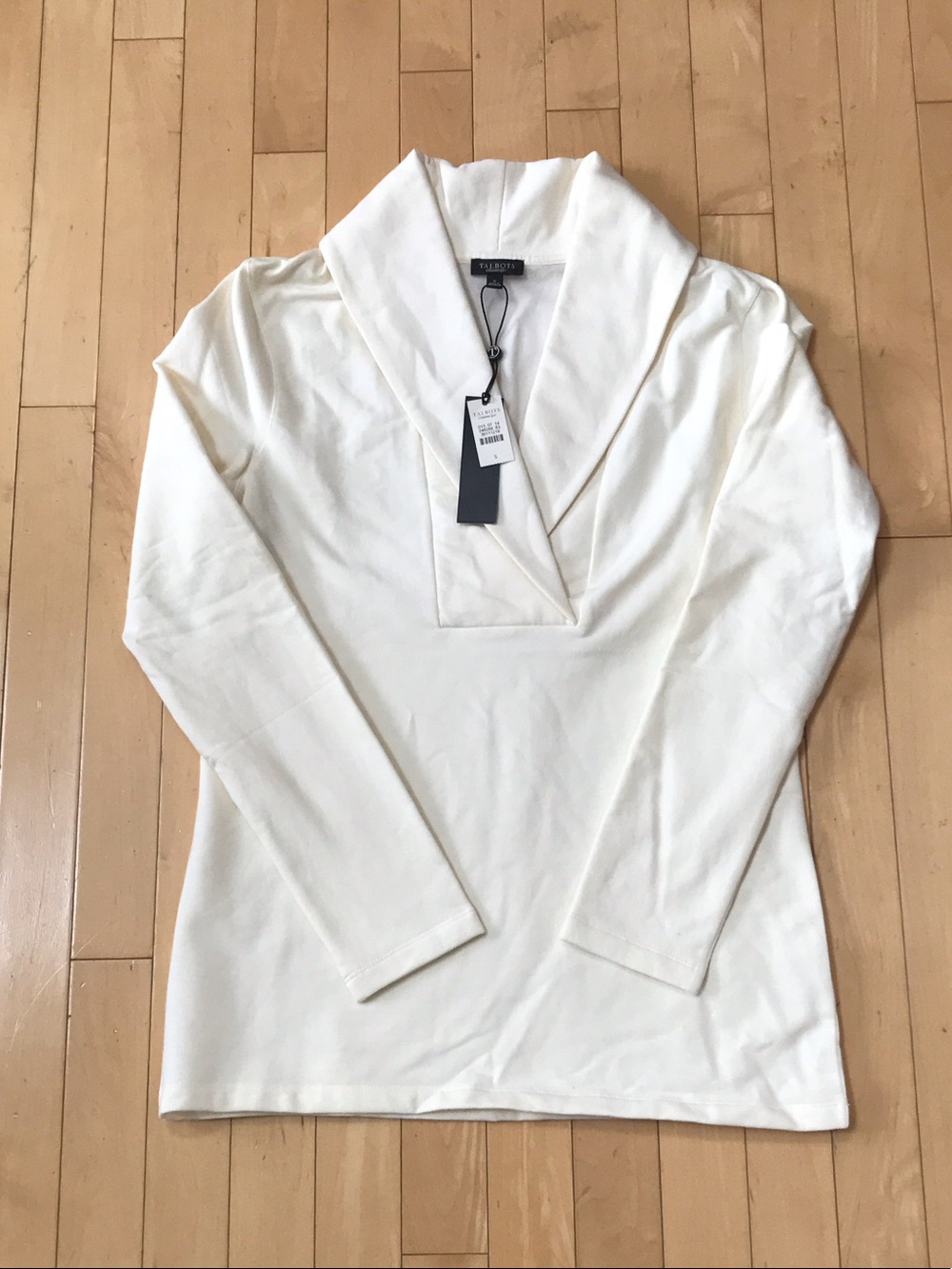 NWT Talbots Ivory Shawl-Collar Long-Sleeve Top - small